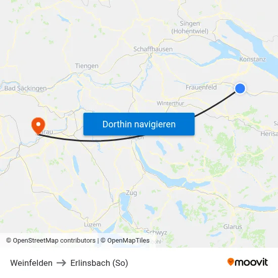 Weinfelden to Erlinsbach (So) map