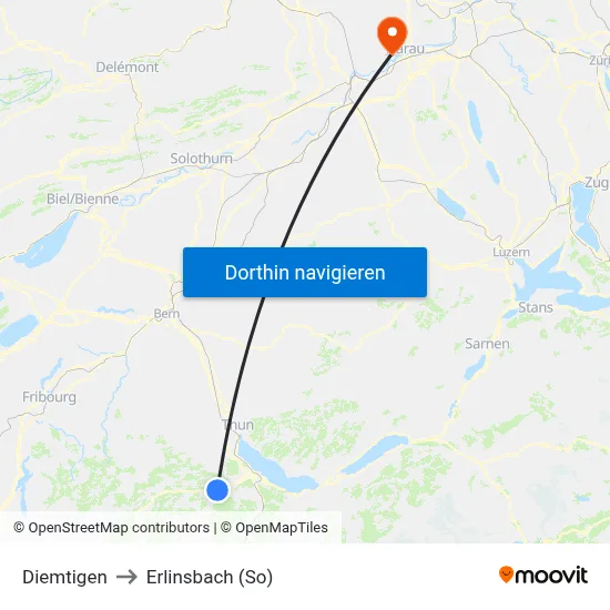 Diemtigen to Erlinsbach (So) map