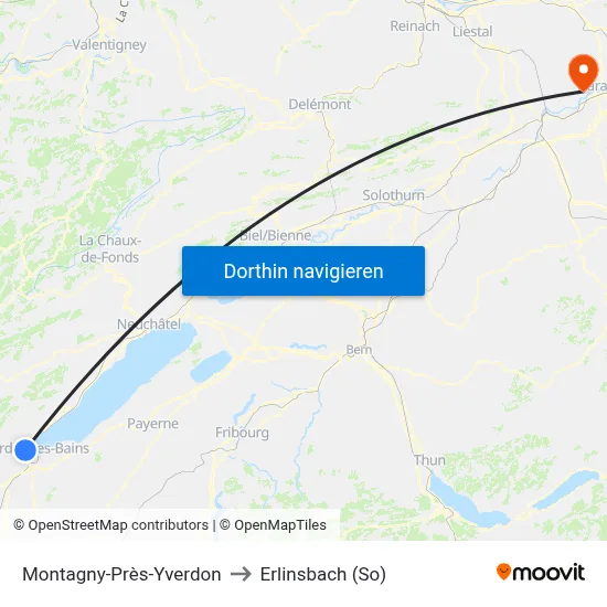 Montagny-Près-Yverdon to Erlinsbach (So) map