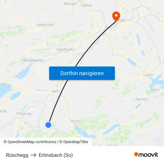 Rüschegg to Erlinsbach (So) map
