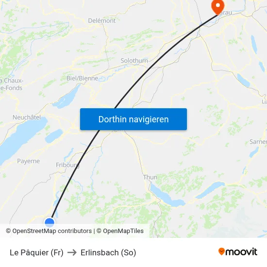 Le Pâquier (Fr) to Erlinsbach (So) map