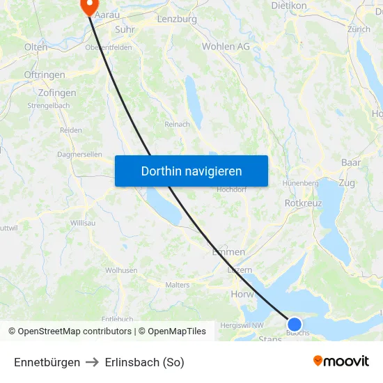 Ennetbürgen to Erlinsbach (So) map
