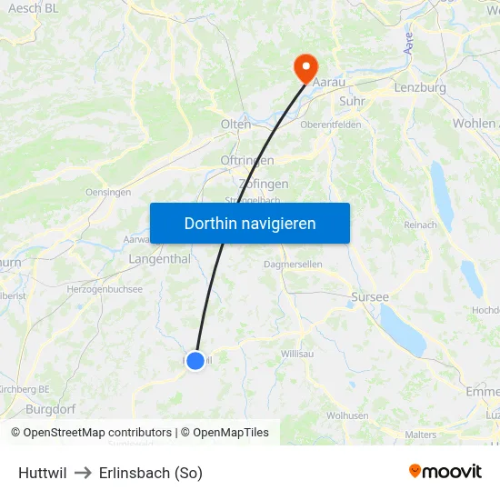 Huttwil to Erlinsbach (So) map