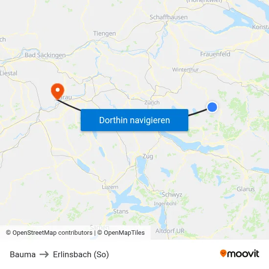 Bauma to Erlinsbach (So) map