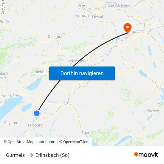Gurmels to Erlinsbach (So) map