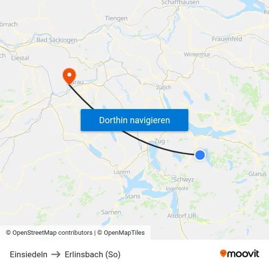 Einsiedeln to Erlinsbach (So) map