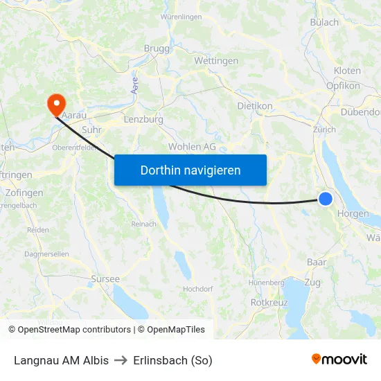 Langnau AM Albis to Erlinsbach (So) map