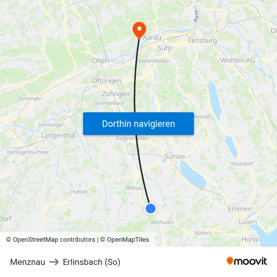 Menznau to Erlinsbach (So) map