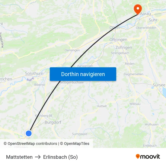 Mattstetten to Erlinsbach (So) map