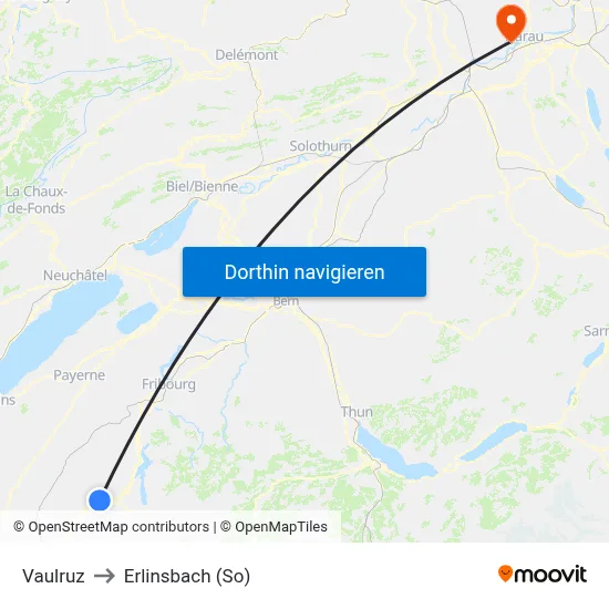 Vaulruz to Erlinsbach (So) map
