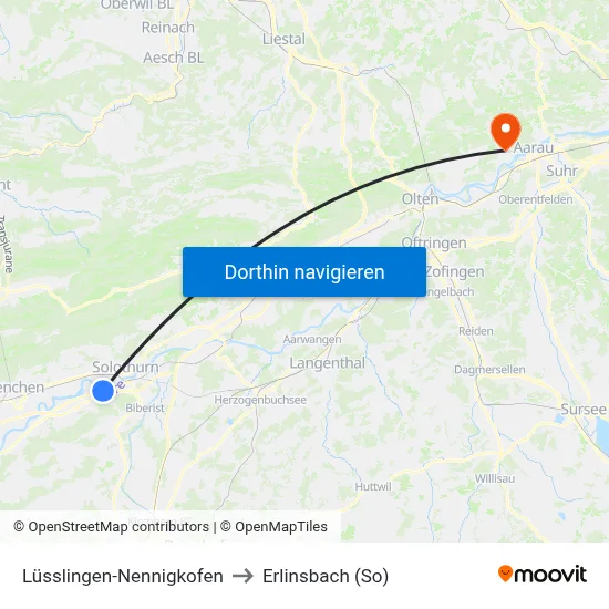 Lüsslingen-Nennigkofen to Erlinsbach (So) map