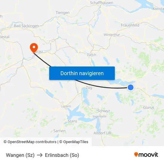 Wangen (Sz) to Erlinsbach (So) map