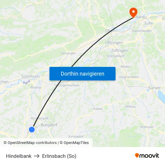 Hindelbank to Erlinsbach (So) map