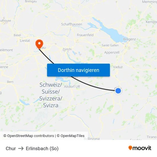 Chur to Erlinsbach (So) map
