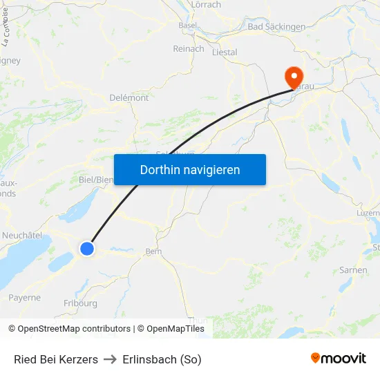 Ried Bei Kerzers to Erlinsbach (So) map