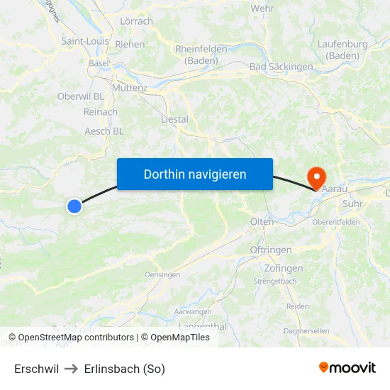 Erschwil to Erlinsbach (So) map