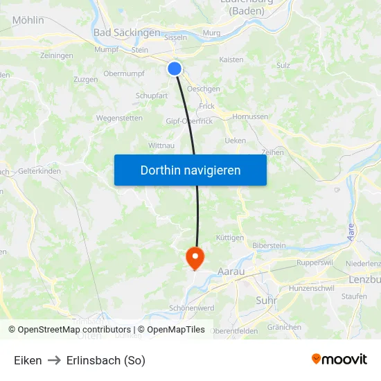Eiken to Erlinsbach (So) map