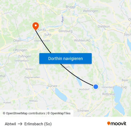 Abtwil to Erlinsbach (So) map