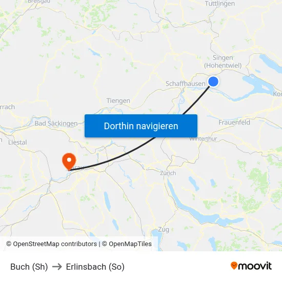 Buch (Sh) to Erlinsbach (So) map