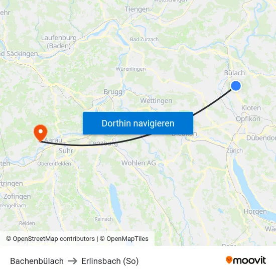Bachenbülach to Erlinsbach (So) map