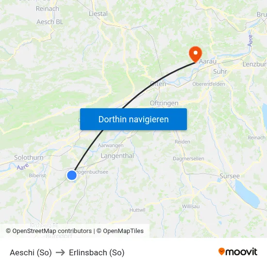 Aeschi (So) to Erlinsbach (So) map