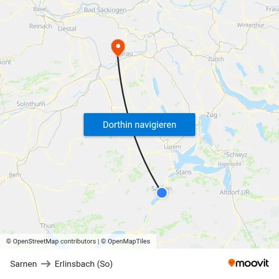 Sarnen to Erlinsbach (So) map
