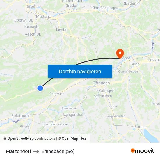 Matzendorf to Erlinsbach (So) map