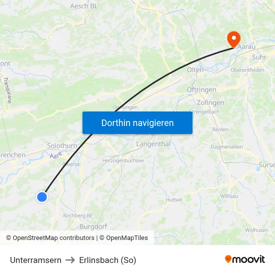 Unterramsern to Erlinsbach (So) map