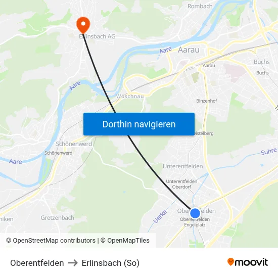 Oberentfelden to Erlinsbach (So) map