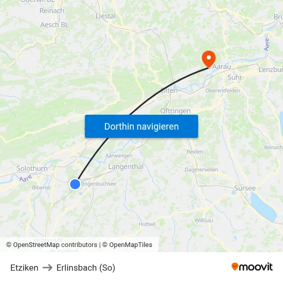 Etziken to Erlinsbach (So) map