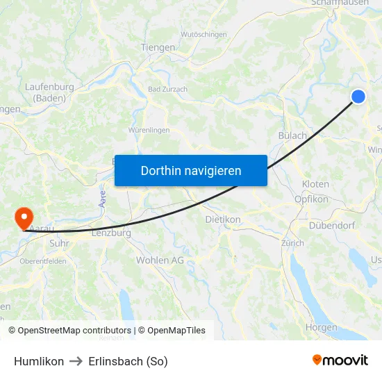 Humlikon to Erlinsbach (So) map