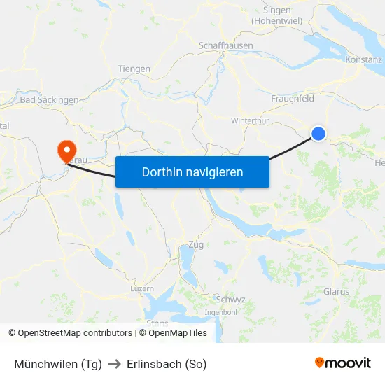 Münchwilen (Tg) to Erlinsbach (So) map