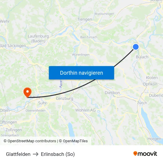 Glattfelden to Erlinsbach (So) map