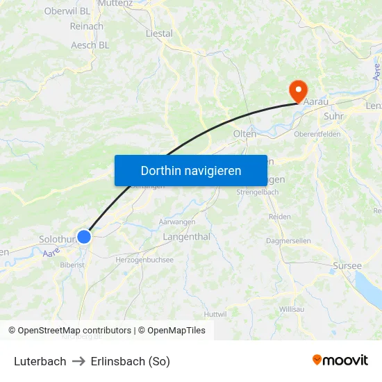 Luterbach to Erlinsbach (So) map