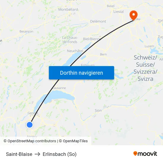 Saint-Blaise to Erlinsbach (So) map