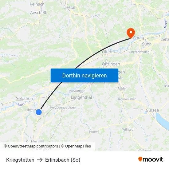 Kriegstetten to Erlinsbach (So) map