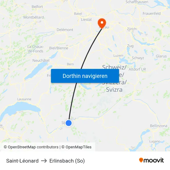 Saint-Léonard to Erlinsbach (So) map