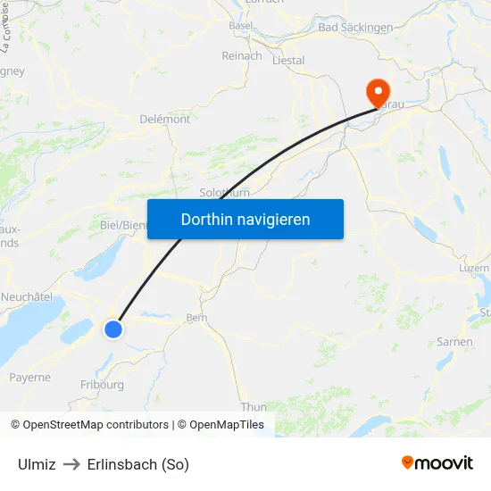 Ulmiz to Erlinsbach (So) map