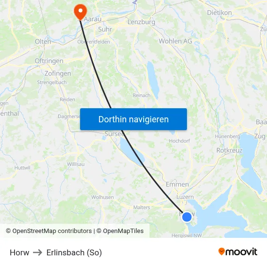 Horw to Erlinsbach (So) map