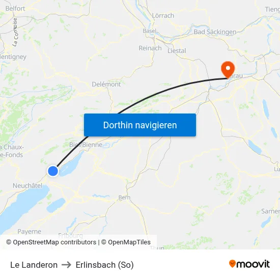 Le Landeron to Erlinsbach (So) map