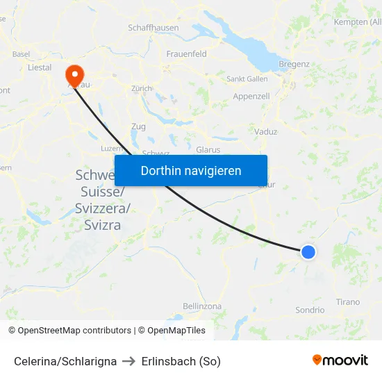 Celerina/Schlarigna to Erlinsbach (So) map