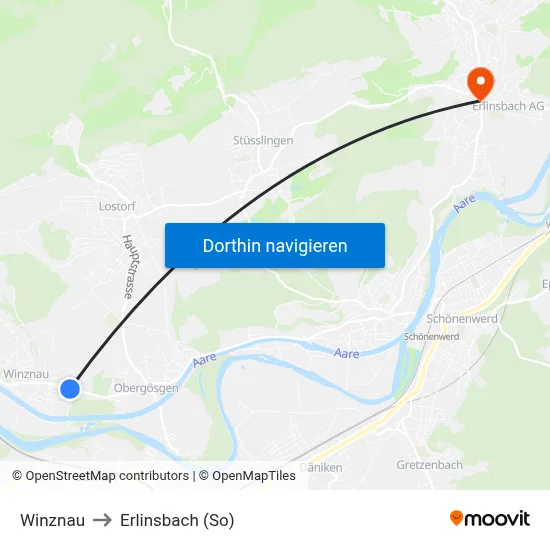 Winznau to Erlinsbach (So) map