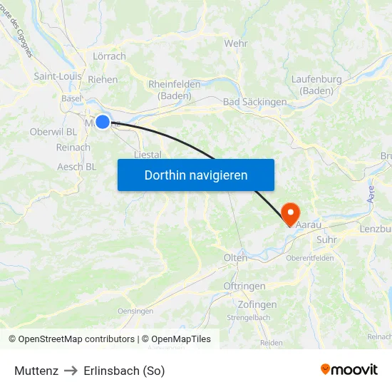 Muttenz to Erlinsbach (So) map