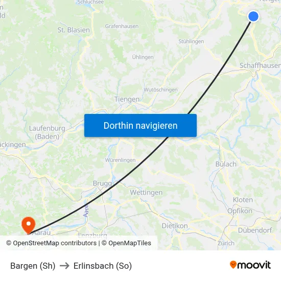 Bargen (Sh) to Erlinsbach (So) map