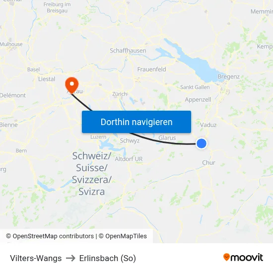 Vilters-Wangs to Erlinsbach (So) map