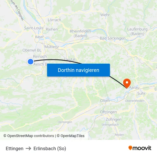 Ettingen to Erlinsbach (So) map
