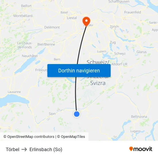 Törbel to Erlinsbach (So) map