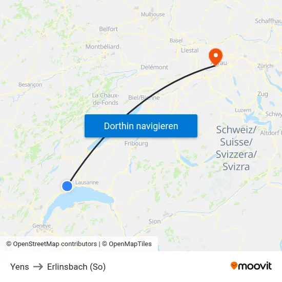 Yens to Erlinsbach (So) map