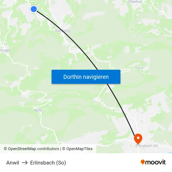 Anwil to Erlinsbach (So) map