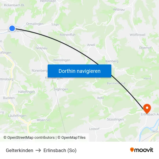 Gelterkinden to Erlinsbach (So) map